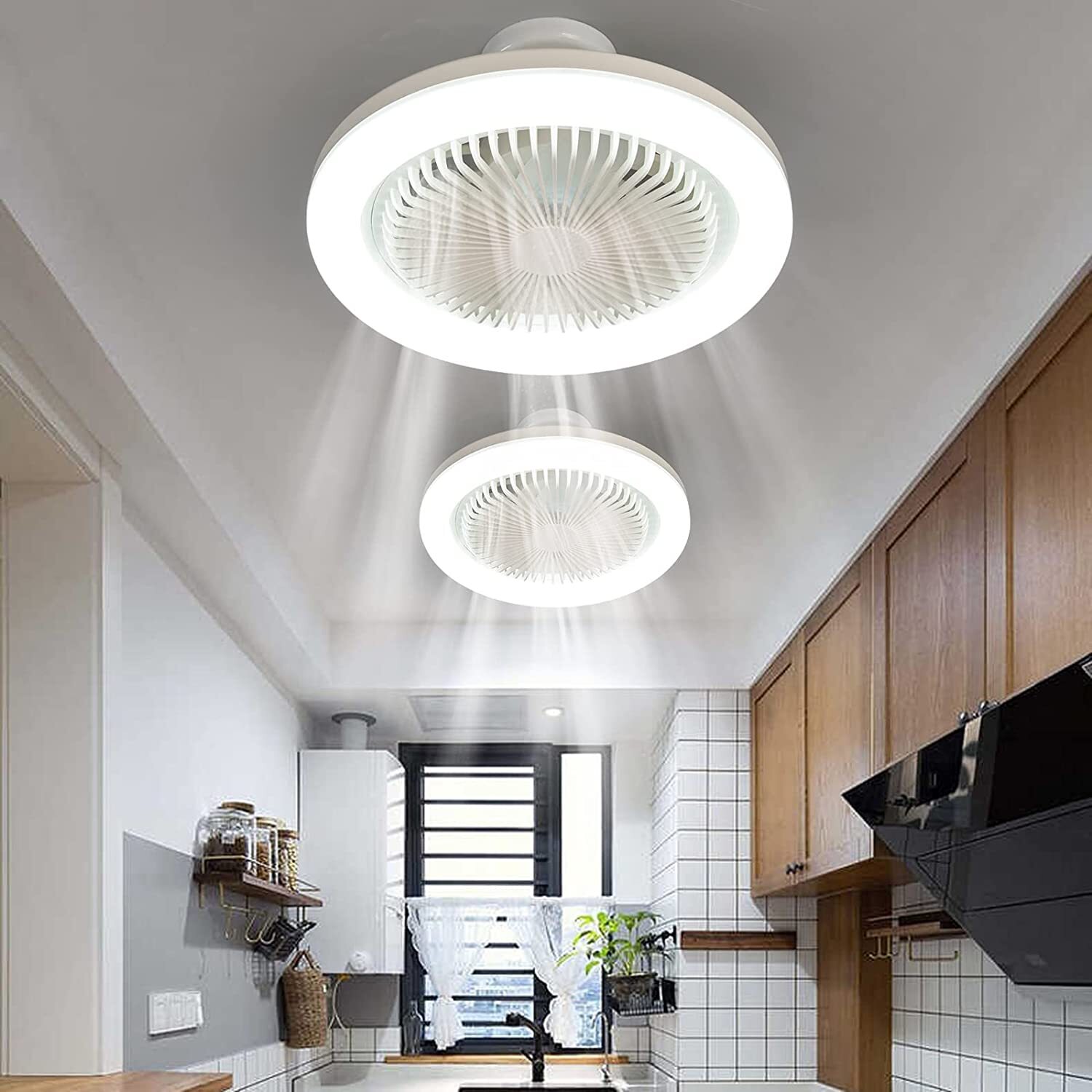 Mini Ceiling Fan with Lights,Socket Fan Light 10" Light Bulb Fan,3 Speeds