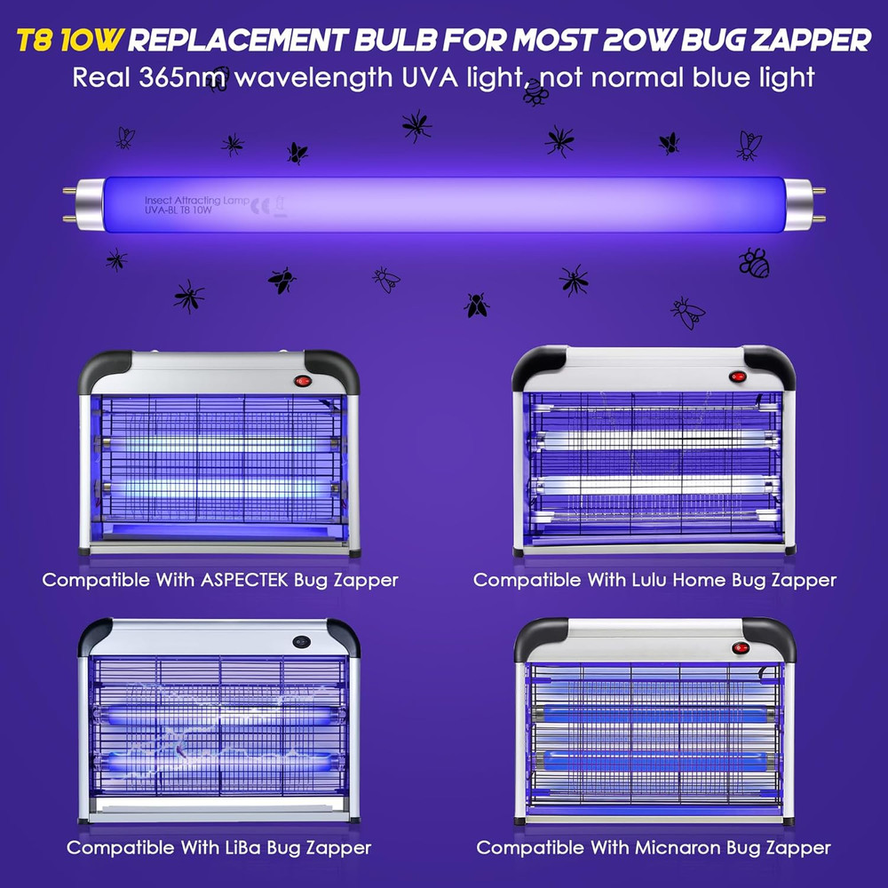 Qualirey 10 Pack Bug Zapper Replacement Light Bulbs 10W for 20W Indoor Bug