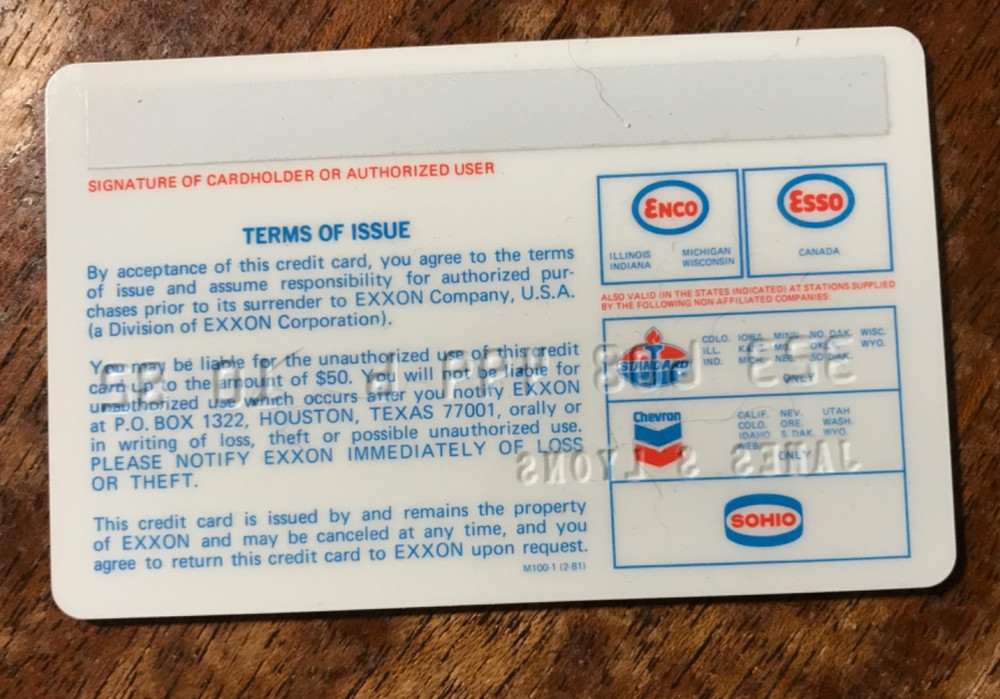 Exxon credit card exp 10/82