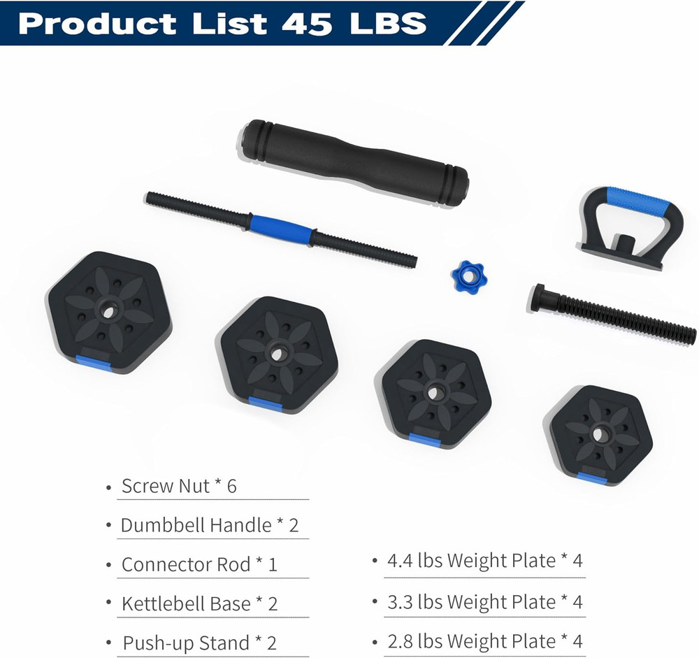 Dumbbell Sets Adjustable Weights, Free Weights with Connector, Non-Rolling Adjus