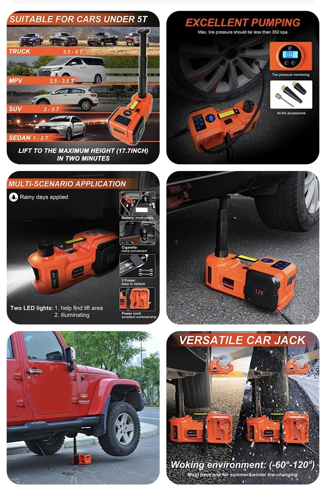 Electric Car Jack Kit 5Ton 12V Hydraulic Car Jack Lift for SUV MPV 3-in-1 LCD