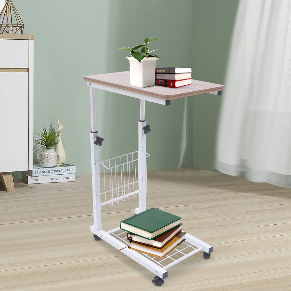 Bedside Sofa Side Table Wheels Hospital Overbed Rolling Tray Adjustable Height