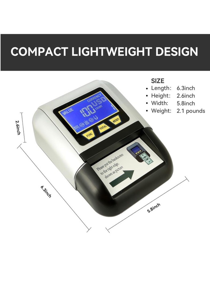 Multi-Currency Banknote Discriminator Counterfeit Bill Detector Portable Compact