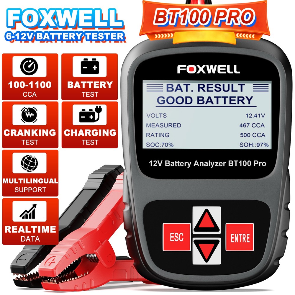 FOXWELL Car Battery Tester 12V Load Test Cranking Charging System Analyzer Tool