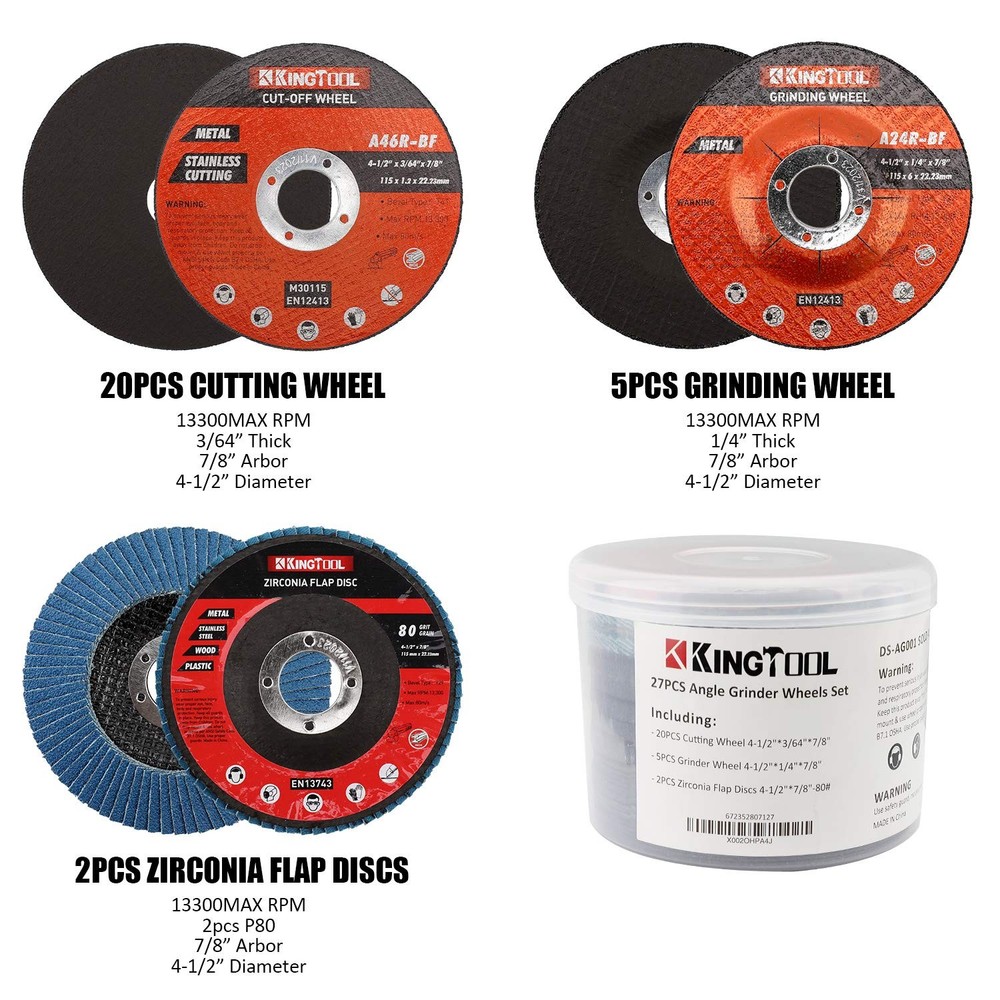 KingTool 27pcs Angle Grinder Wheel Set, Grinder Disc Set Includes 20pcs Cutti...