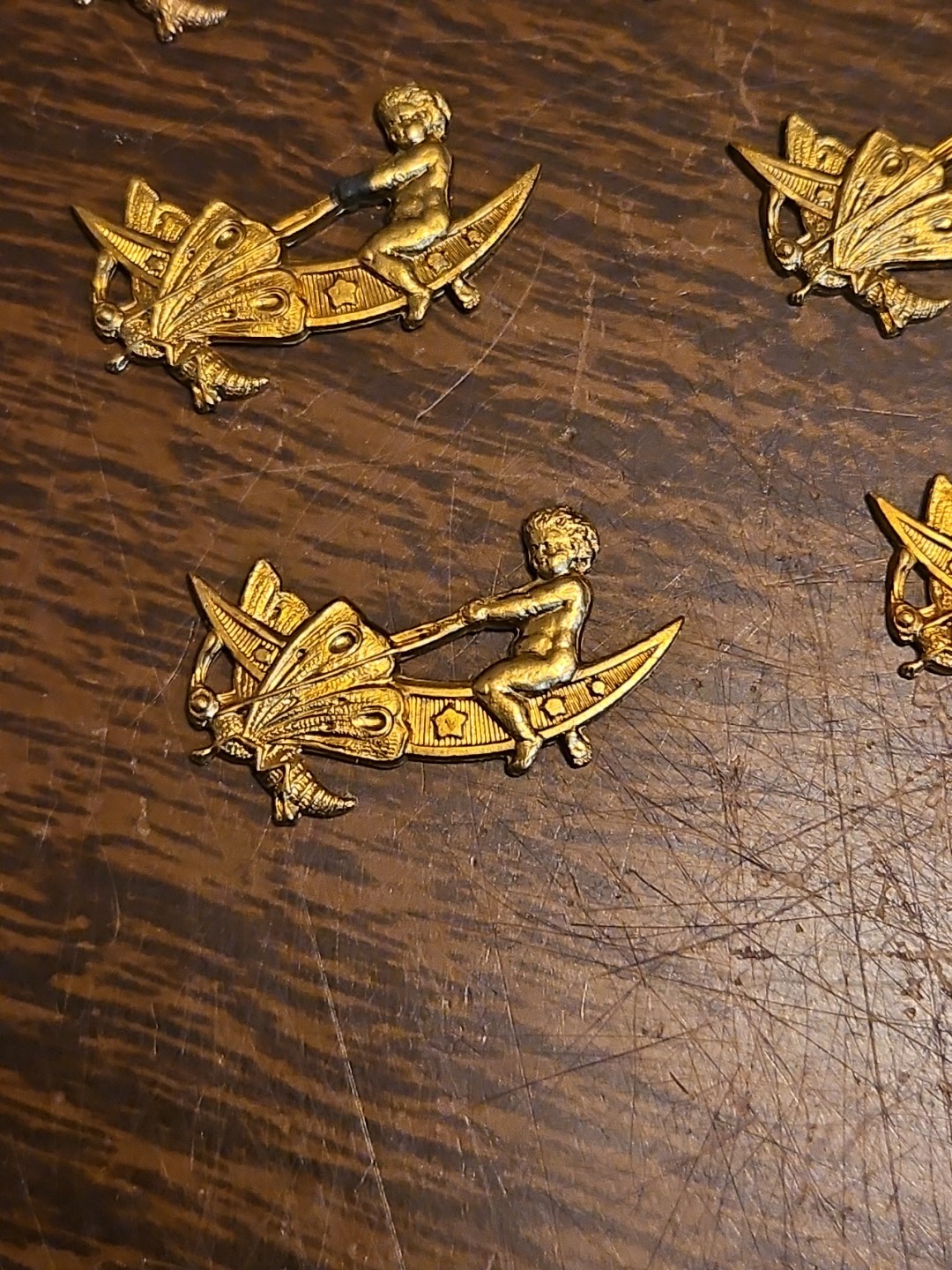 Lot Of 10 Cherub Moons France Vintage 60s Brass Stampings Findings Jewelry