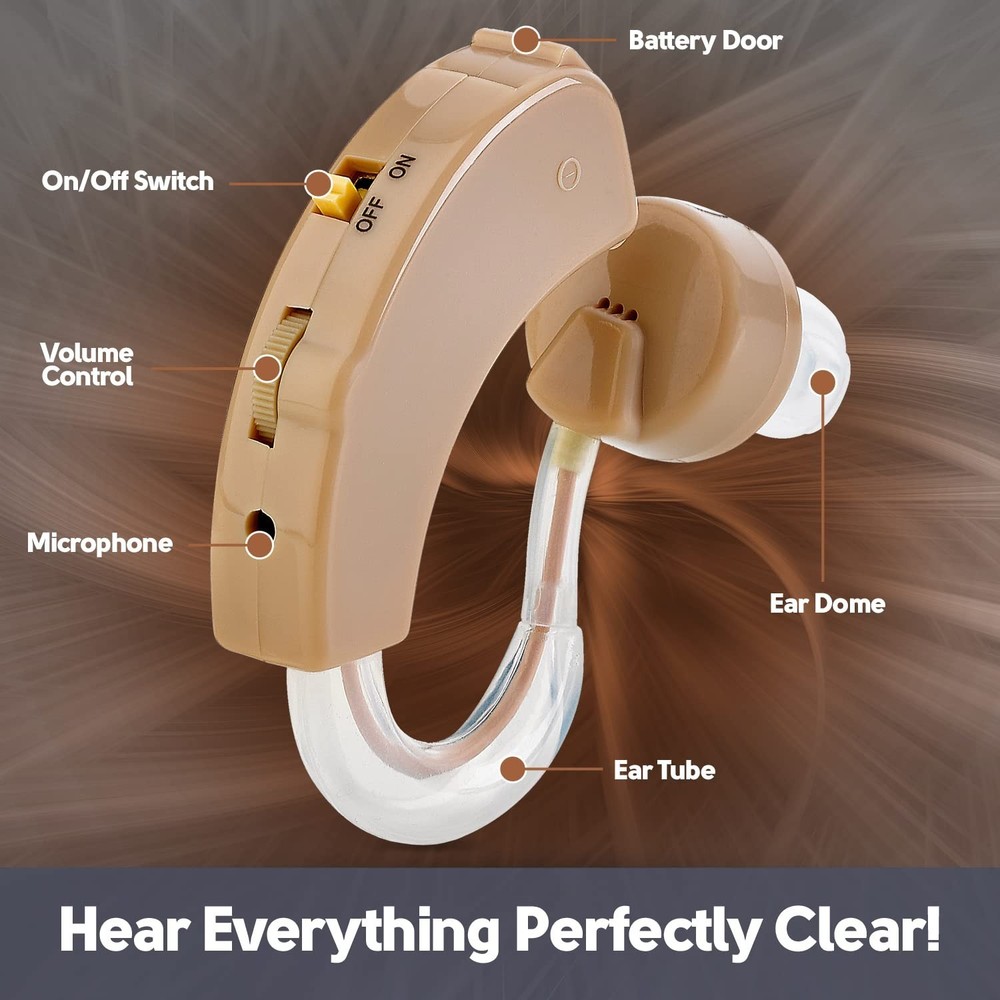 Digital BTE Hearing Amplifier - Noise Reduction, Volume Control, Lightweight