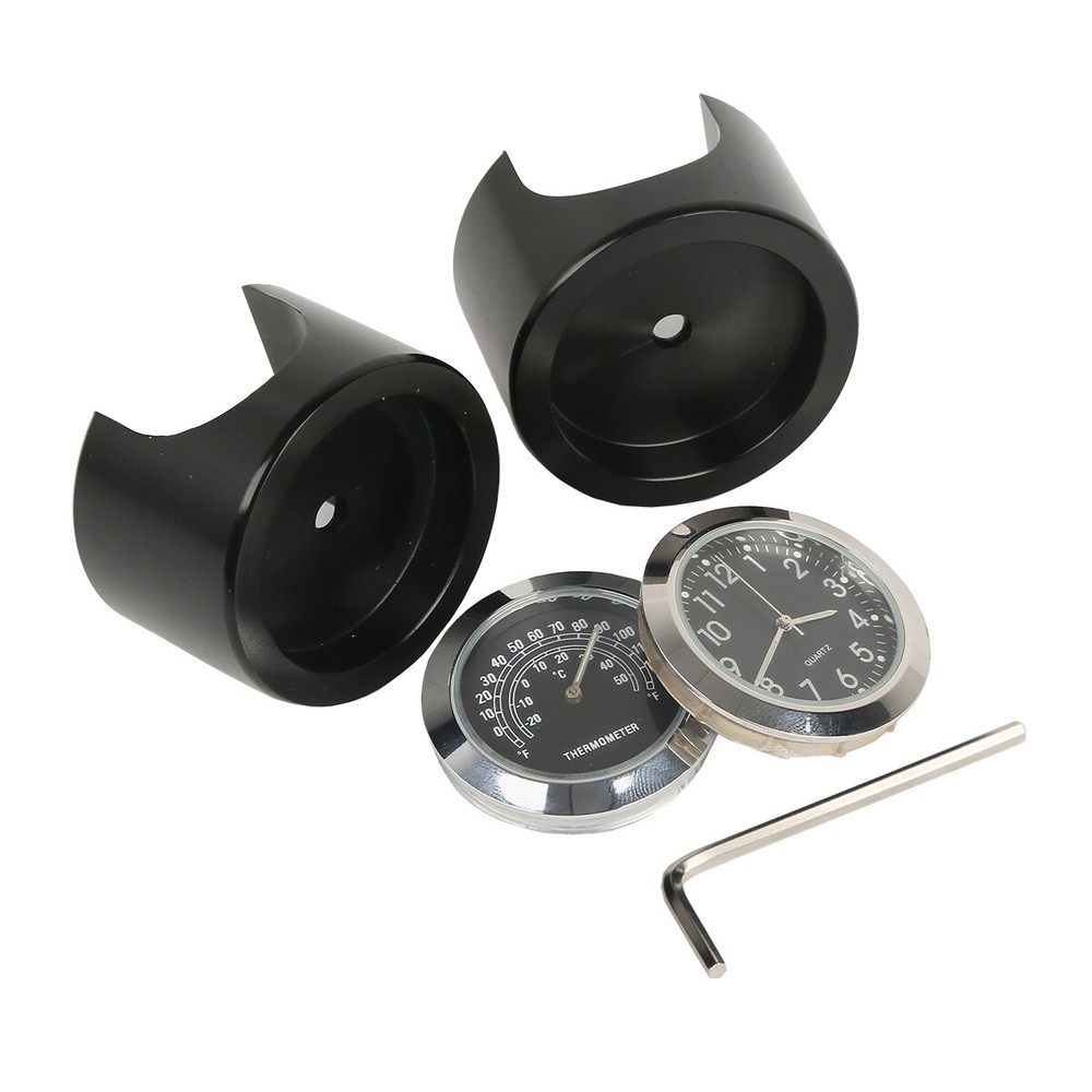 7/8" 1" Handlebar Black Dial Clock Temp Thermometer Universal Motorcycle