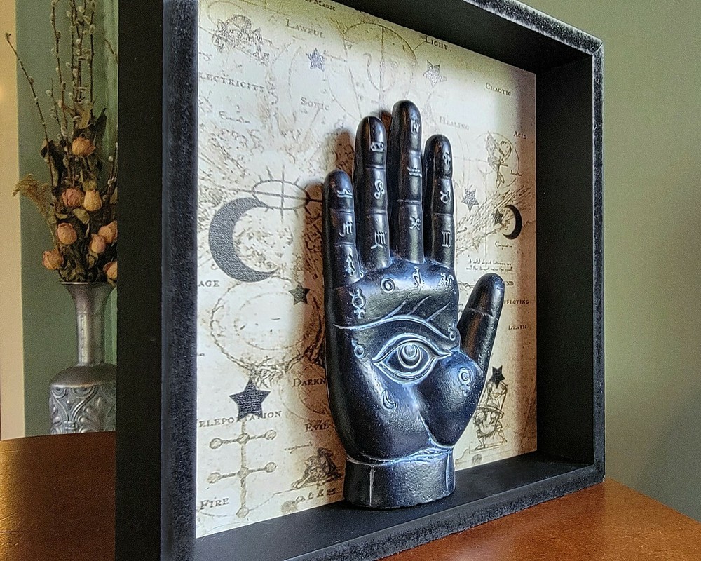 Black Palmistry Hand Wall Plaque, Fortune Telling Hand Shadowbox, Oddities