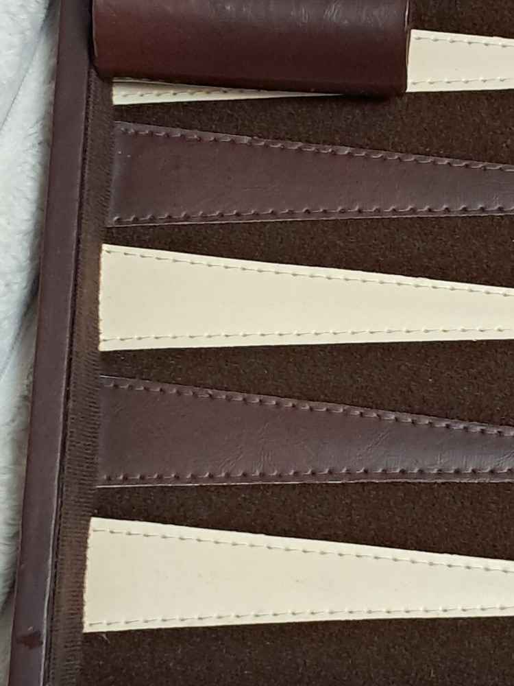 Bakelite Backgammom Gaming Set Complete Leather Bound Stitched