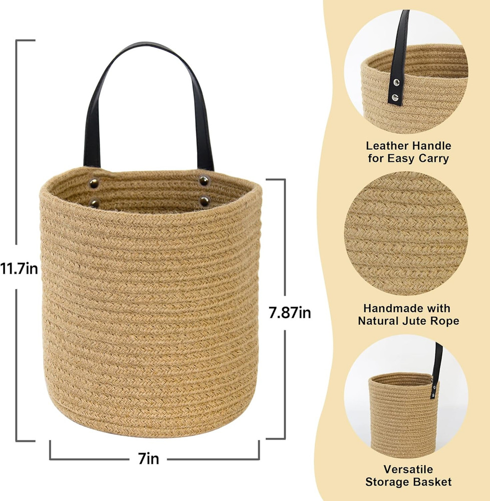 2 Pack Hanging Basket, Small Wall Baskets for Organizing, Wicker Boho Wall Decor