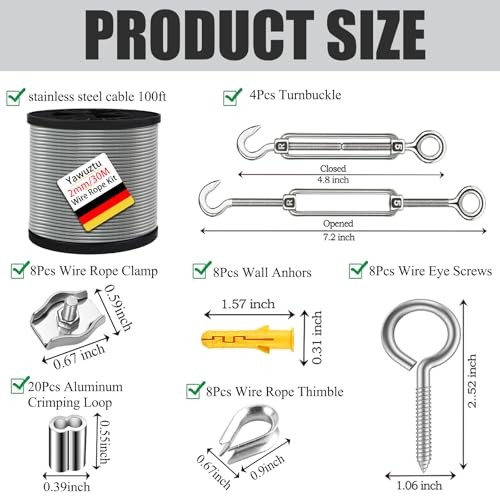 1/16 Inch Stainless Steel Cable 100FT with M5 1/16" 100FT Wire Rope Kit