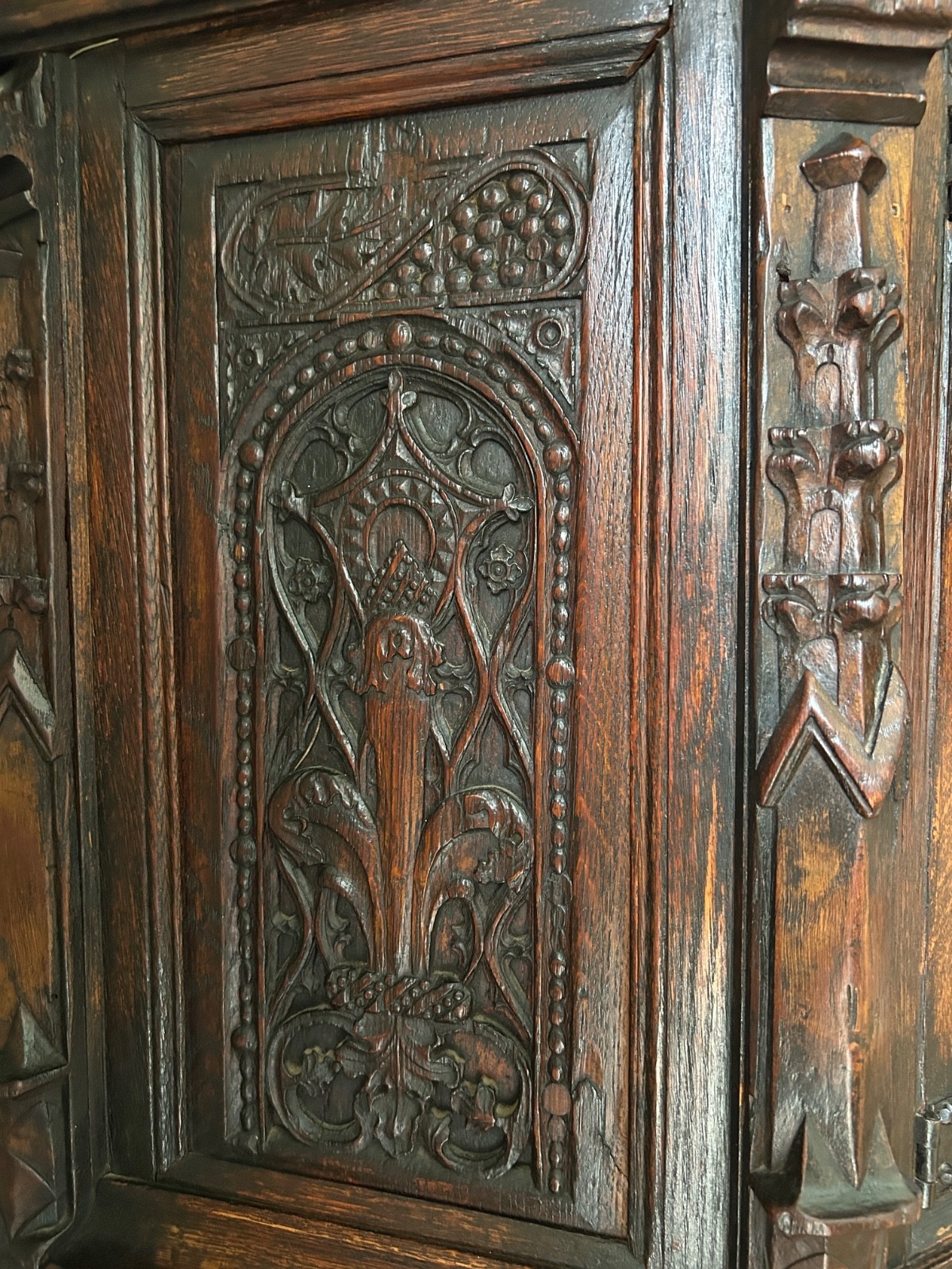 19th Century oak gothic revival cabinet