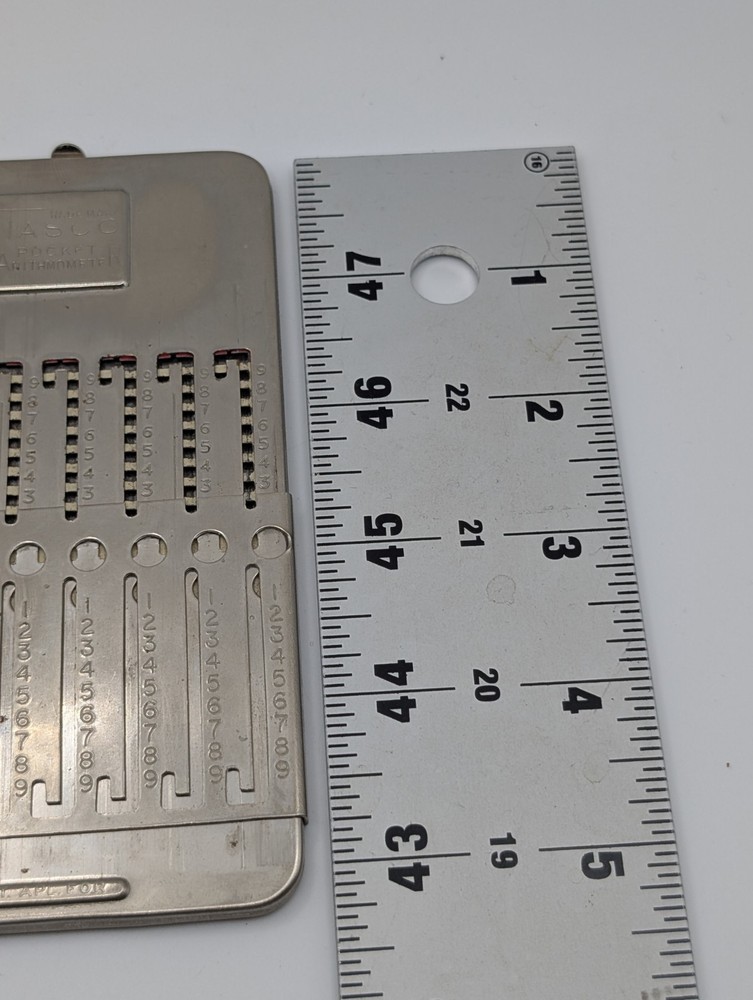 Vintage TASCO Pocket Arithmometer Adding Machine Calculator w/ Case Stylus