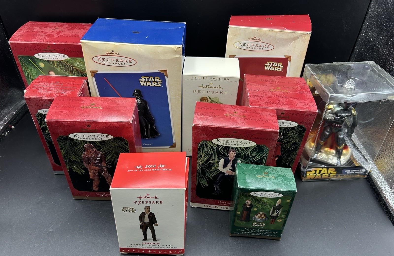 Hallmark Keepsake Star Wars Ornament Lot Boxed Darth Vader Han Solo Boba Fett