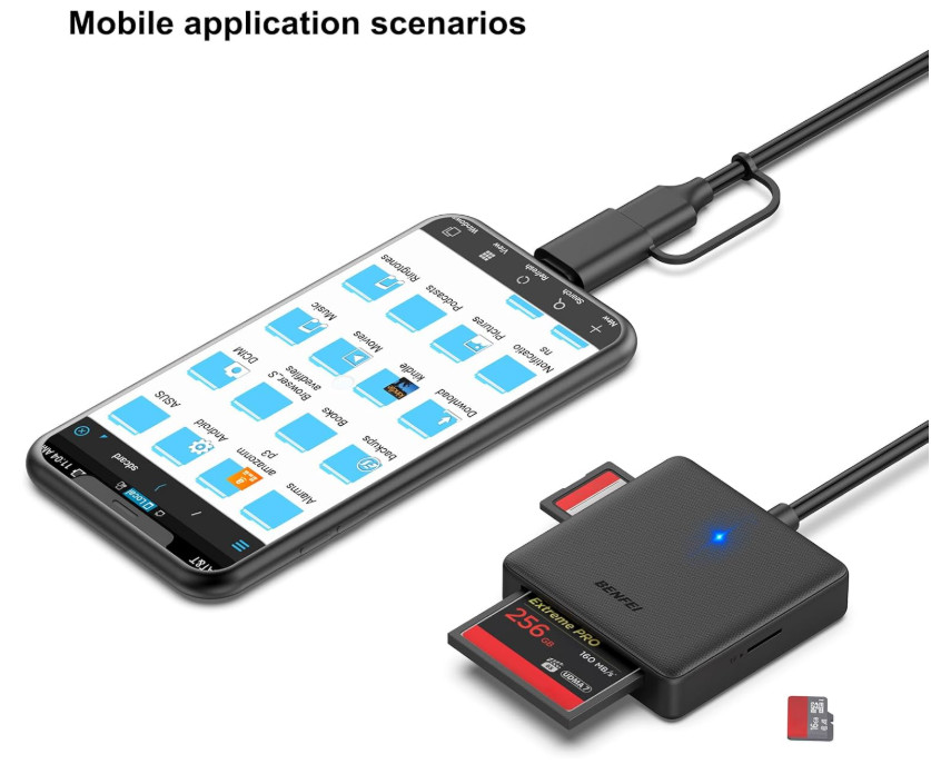 Memory Card Reader, 4In1 USB 3.0 and USB-C to SD Micro SD MS CF Card Reader Ada