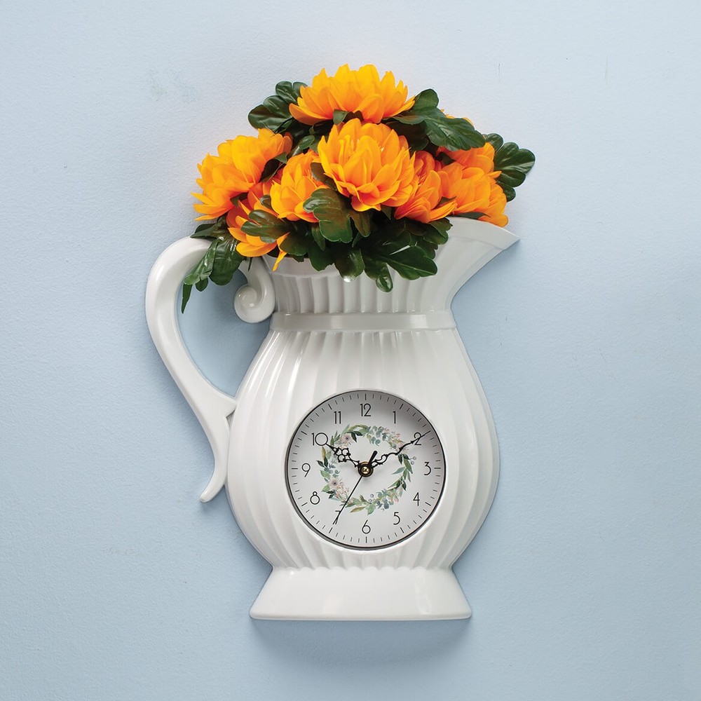 Pitcher Wall Clock with Flower Vessel by OakRidge™