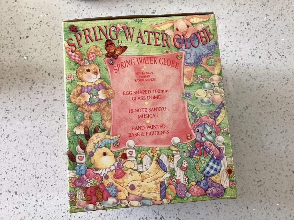 NEW SEALED Easter Spring Water Globe Musical "Easter Parade" Egg Shaped Dome