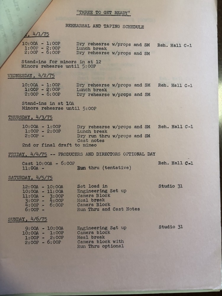 "One Day At A Time" Original Pilot Script (Re-titled from "Three to Get Ready"