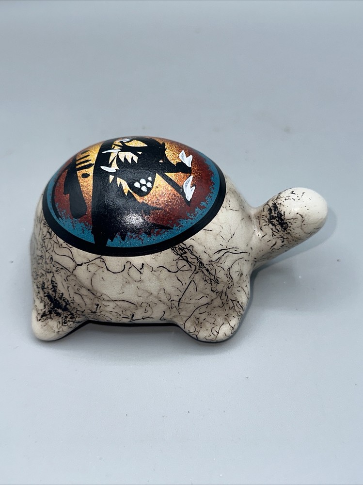 Native American Painted Ceramic Turtle Signed By Artist