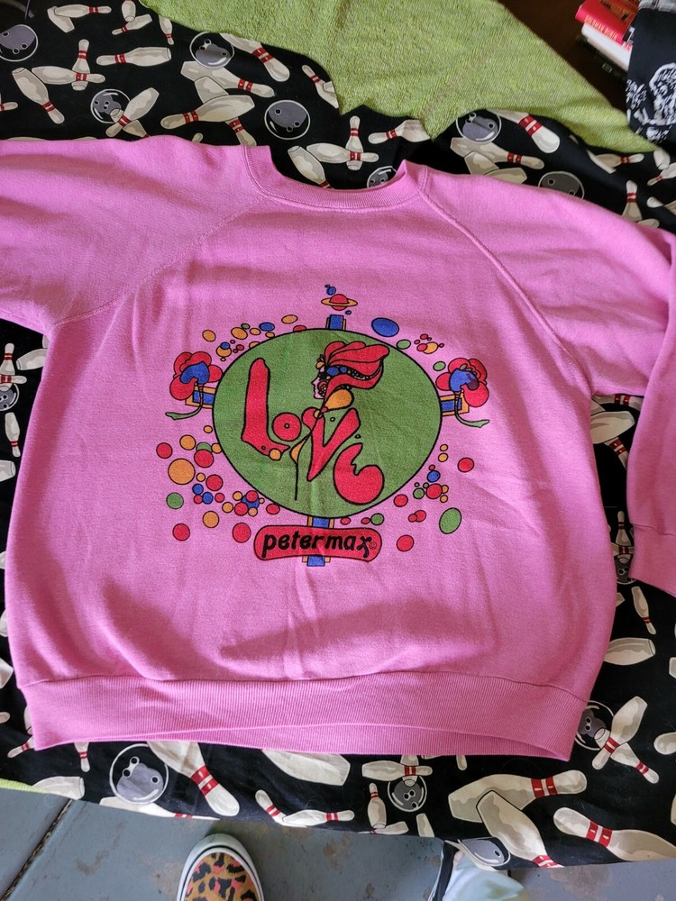 PETER MAX STUNNING LATE 60S PINK LARGE SWEATSHIRT VINTAGE BEATLES PSYCHEDELIC