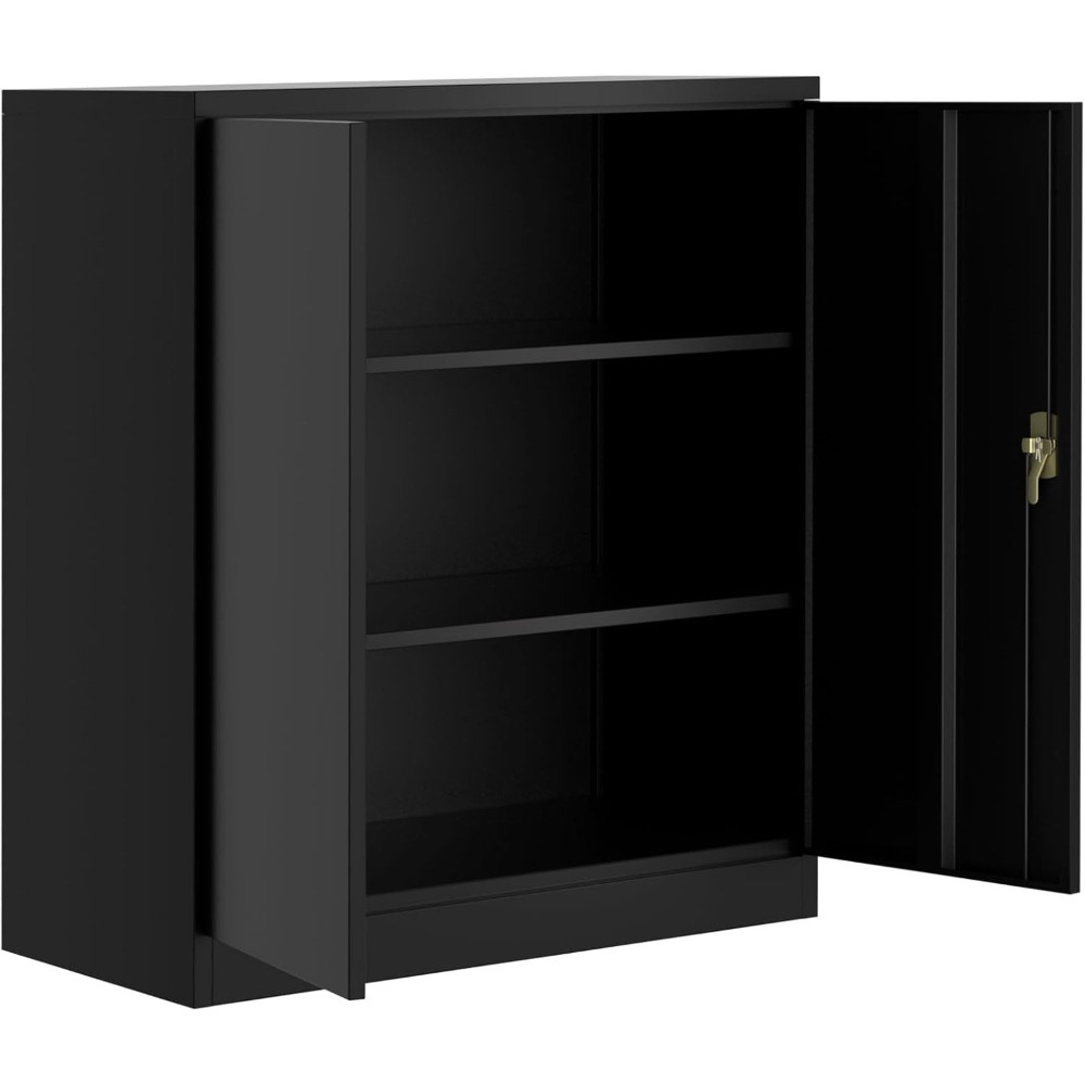 Metal Storage Cabinets With Lockable Handle Doors & Adjustable Shelves Black
