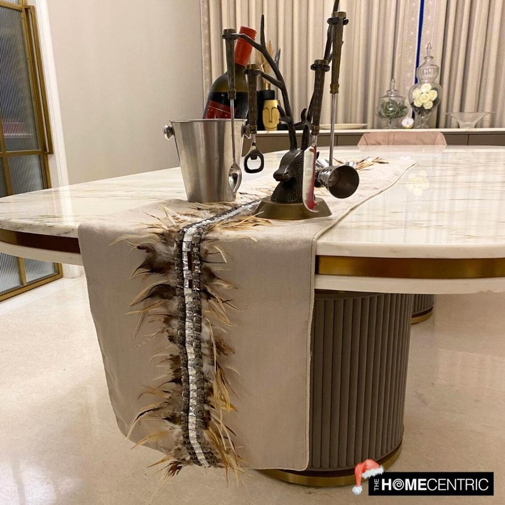 Decorative Table Runner Beige Linen Wedding Décor Table Décor - Feather Dream