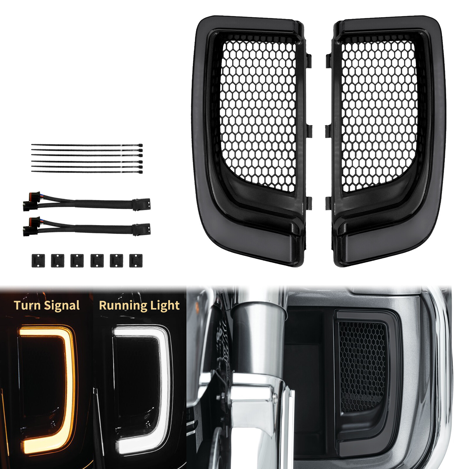 Fairing Lower Grills Turn Signal Runing LED Light For Harley Touring 2014-2022