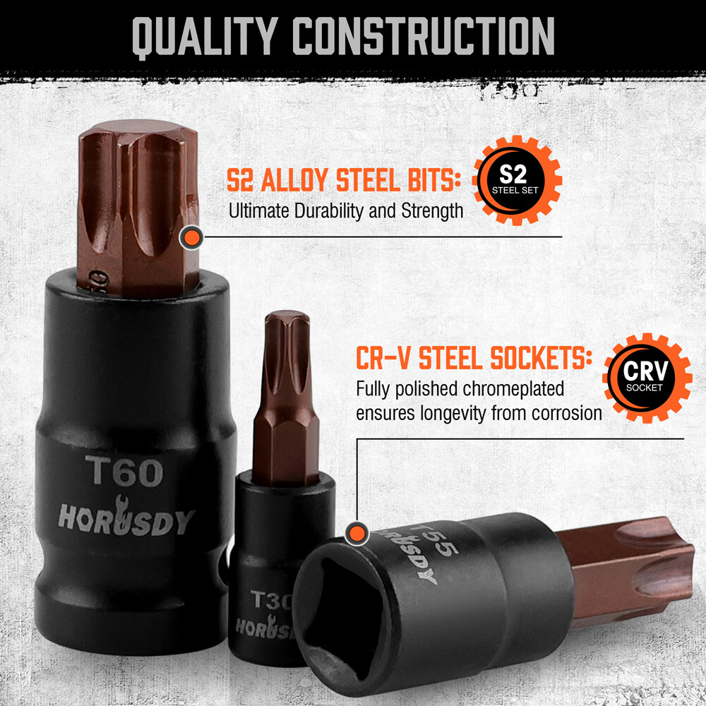 HORUSDY 31PC Torx Bit Socket& Female External Socket Set & Impact Socket Adapter