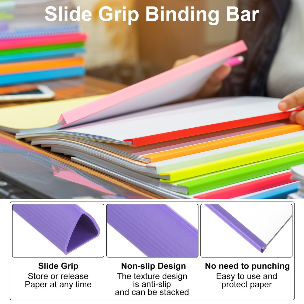 50Pcs Binding Bars, 10mm Binding Bars Slide Grip, Purple