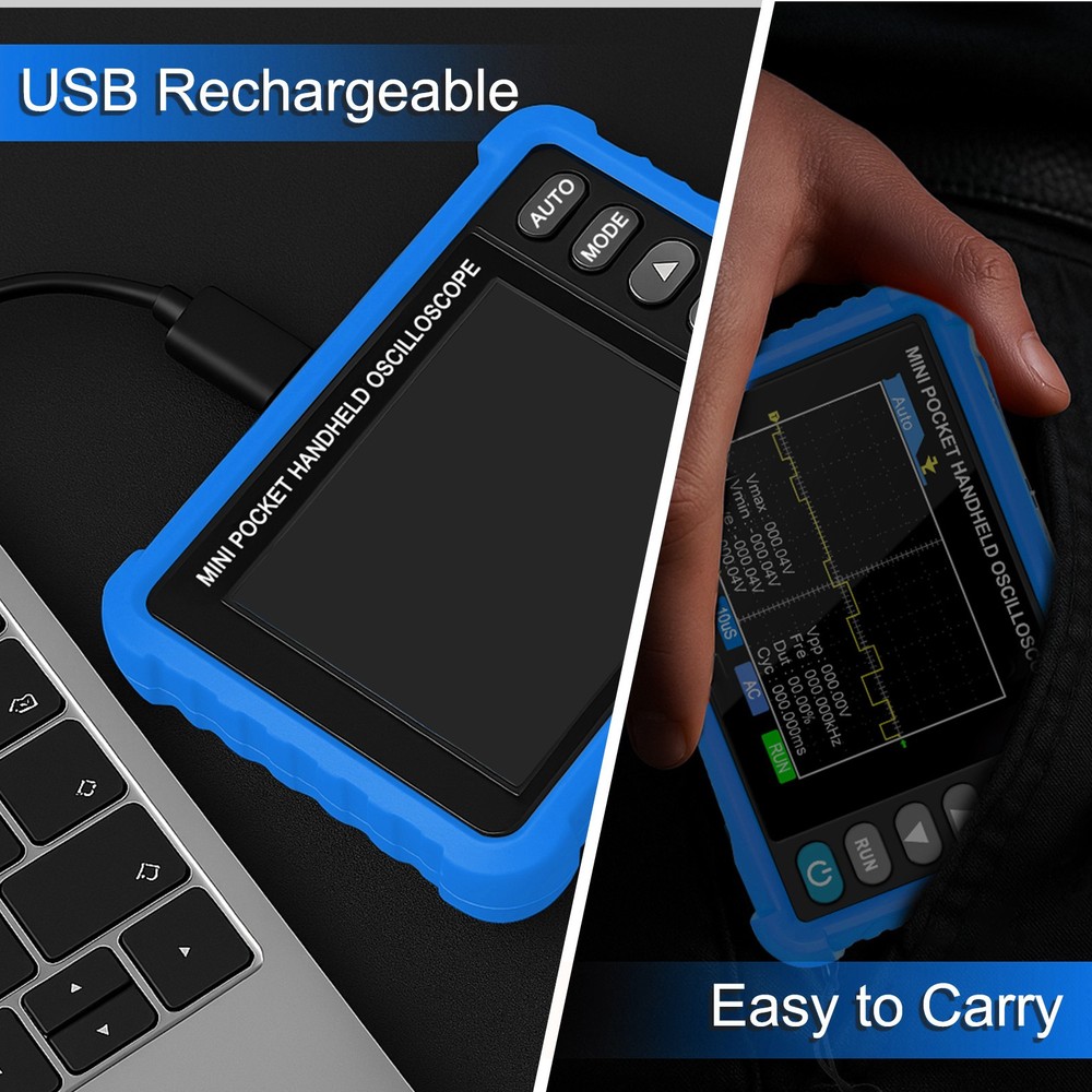Mini Oscilloscope Handheld - 500kHz Bandwidth, AUTO Set, Perfect for Electronics