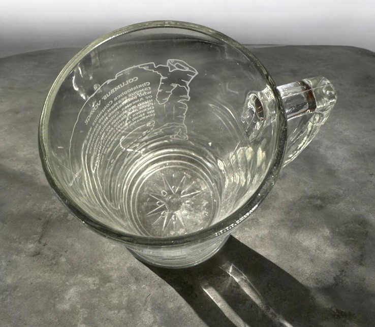 Christopher Columbus The PINTA Etched Glass Beer Mug Stein Nautical compass