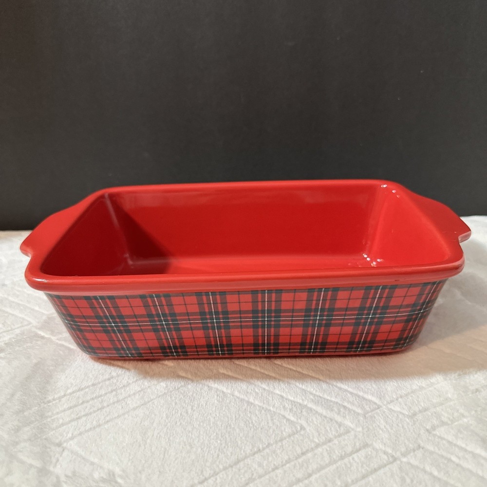 Chalet Kitchen Red Plaid Ceramic Loaf Pan