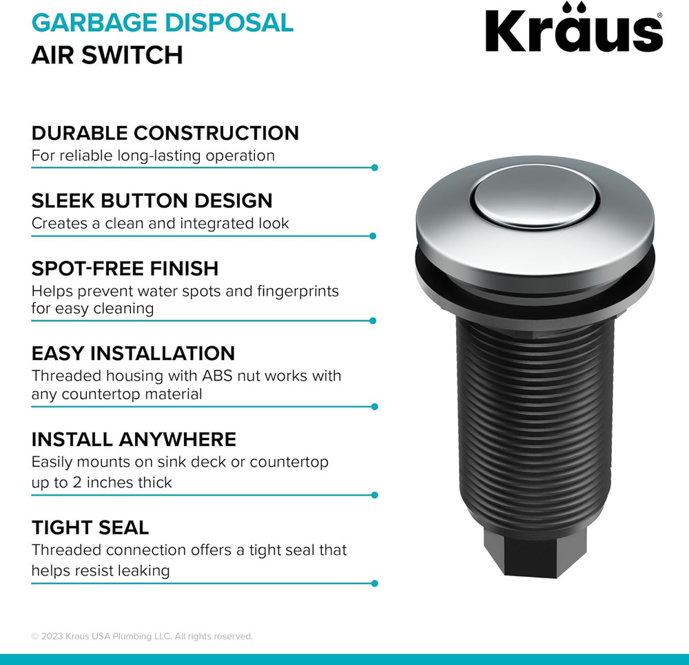 Chrome Garbage Disposal Air Switch Kit with Button, Adapter, and Power Cord