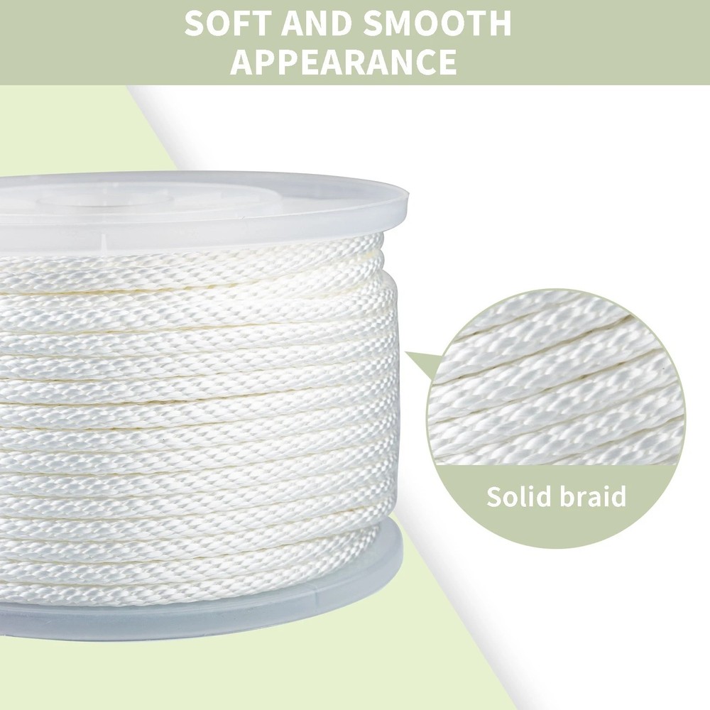 5/16 250'' White Solid Braid Industrial-grade Nylon Polyester Rope