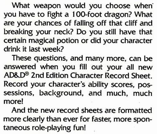 REF2 CHARACTER RECORD SHEETS EXC! Complete Spells Dungeons Dragons TSR Player