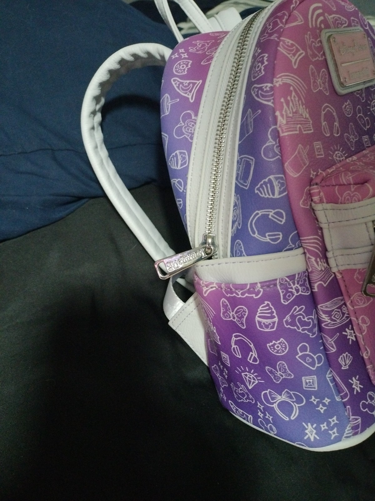 Loungefly Disney Parks Ombre Purple Pink Icons Mini Backpack Bag