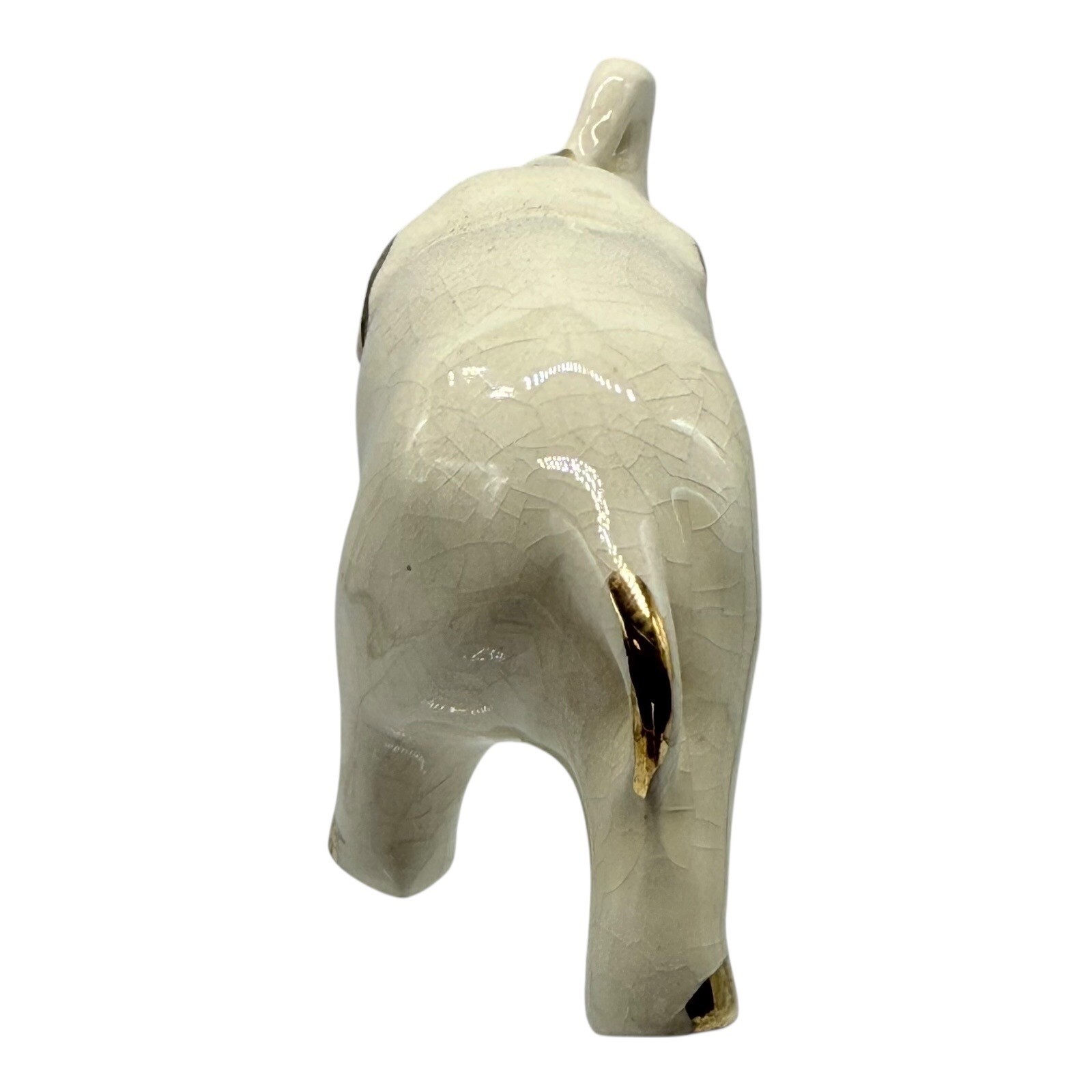 Vintage Ceramic Elephant Figurine Gold Accents Lucky Up Trunk Decor