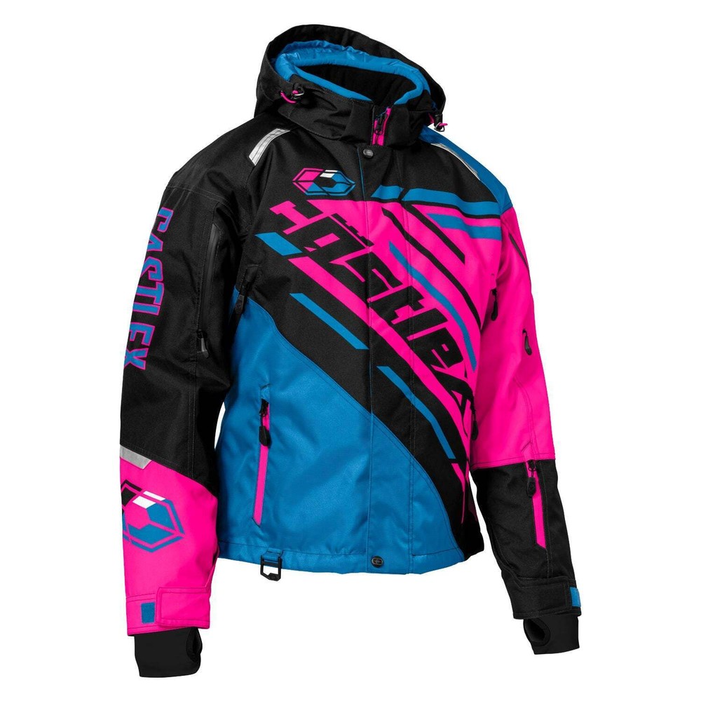 Castle X React "Floater" Women's Snowmobile Jacket - Process Blue/Pink Glo/Black