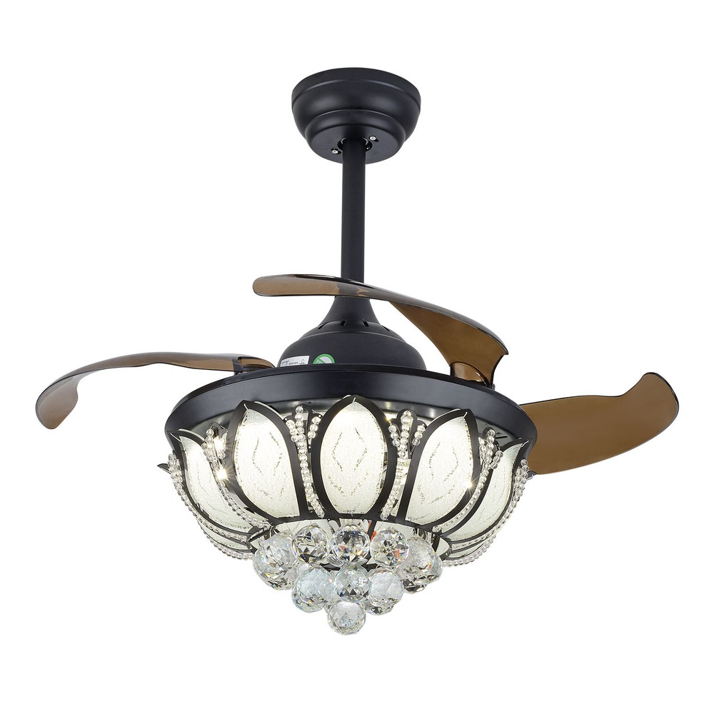 Retractable Fan Ceiling Light K9 Crystal 3color Ceiling Fan Light Remote Control