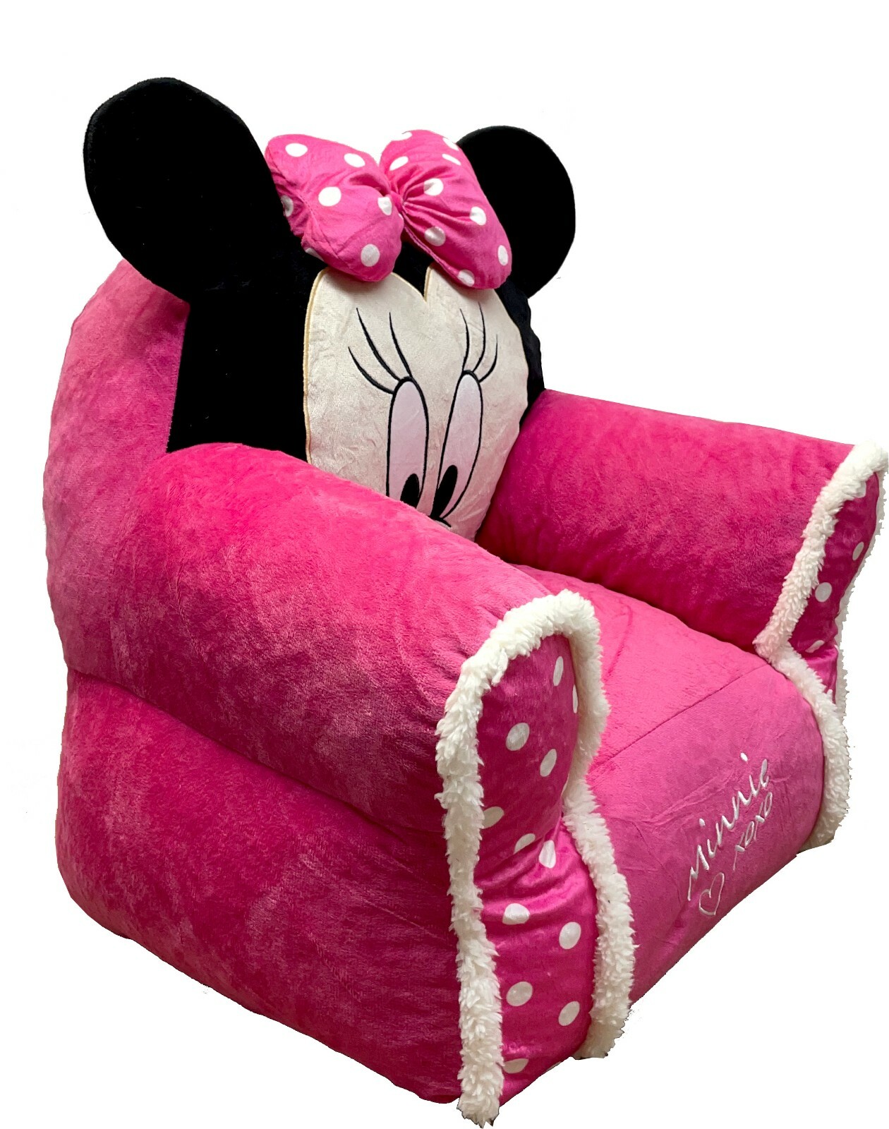 Disney Junior Minnie Mouse Kids Plush Sofa Bean Bag Chair With Sherpa Trimming