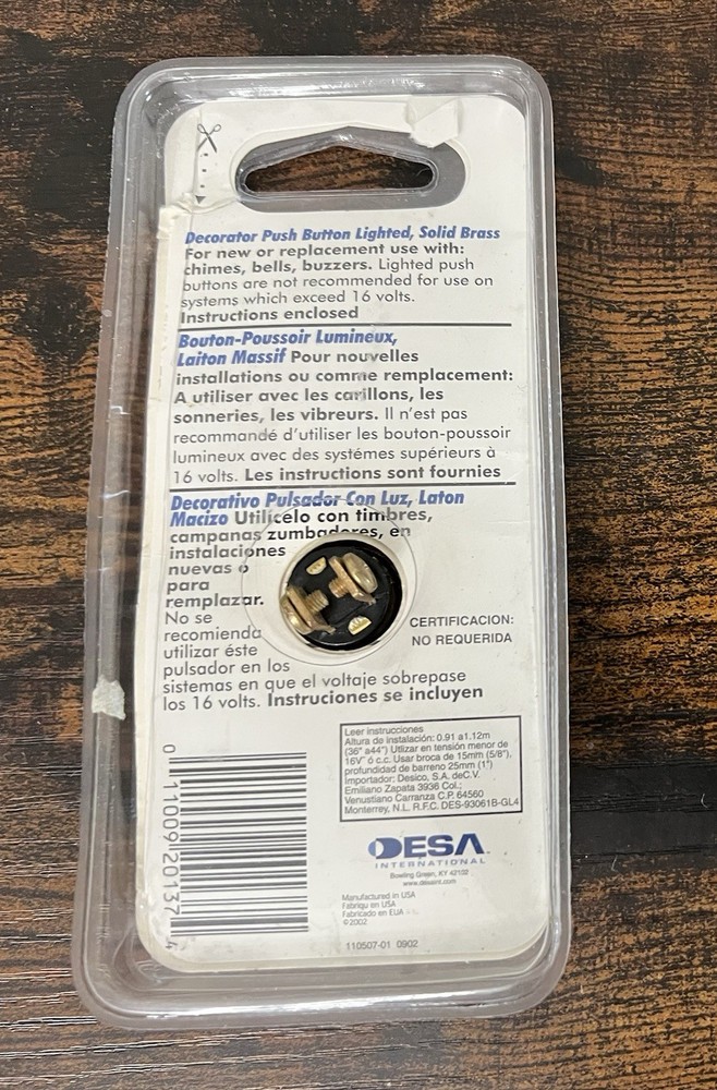 Trine 859 Push Button Decorator Lighted Solid Brass Bell Buzzer Chime Doorbell
