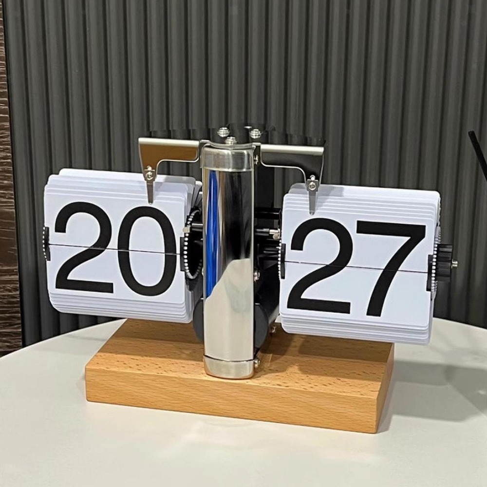 Auto Flip Clock Automatic Page Turning Versatile Decoration Wood Base Table