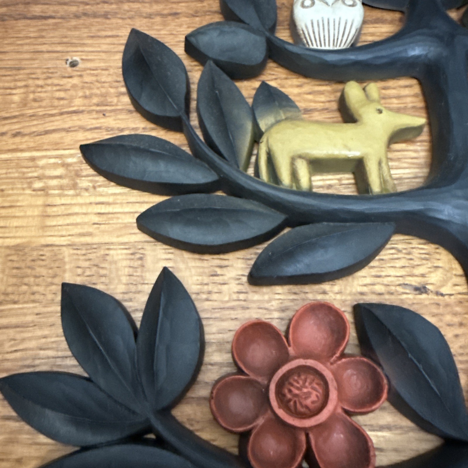 Vtg Set of 2 HOMCO Tree of Life Wall Plaques Boho Animals Flowers 14" x 13.5"