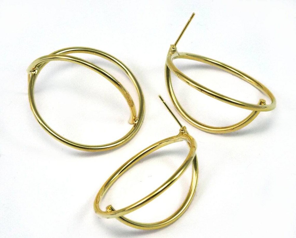 1 pair Earring Stud posts half wire sphere 35mm Gold plated brass 2152