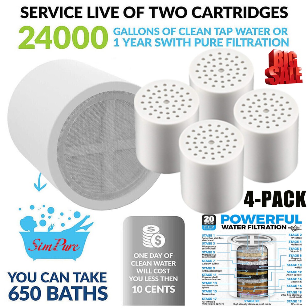 20-Stage Shower Head Filter-4Pack Replaceable Filter Cartridges for Hard Water