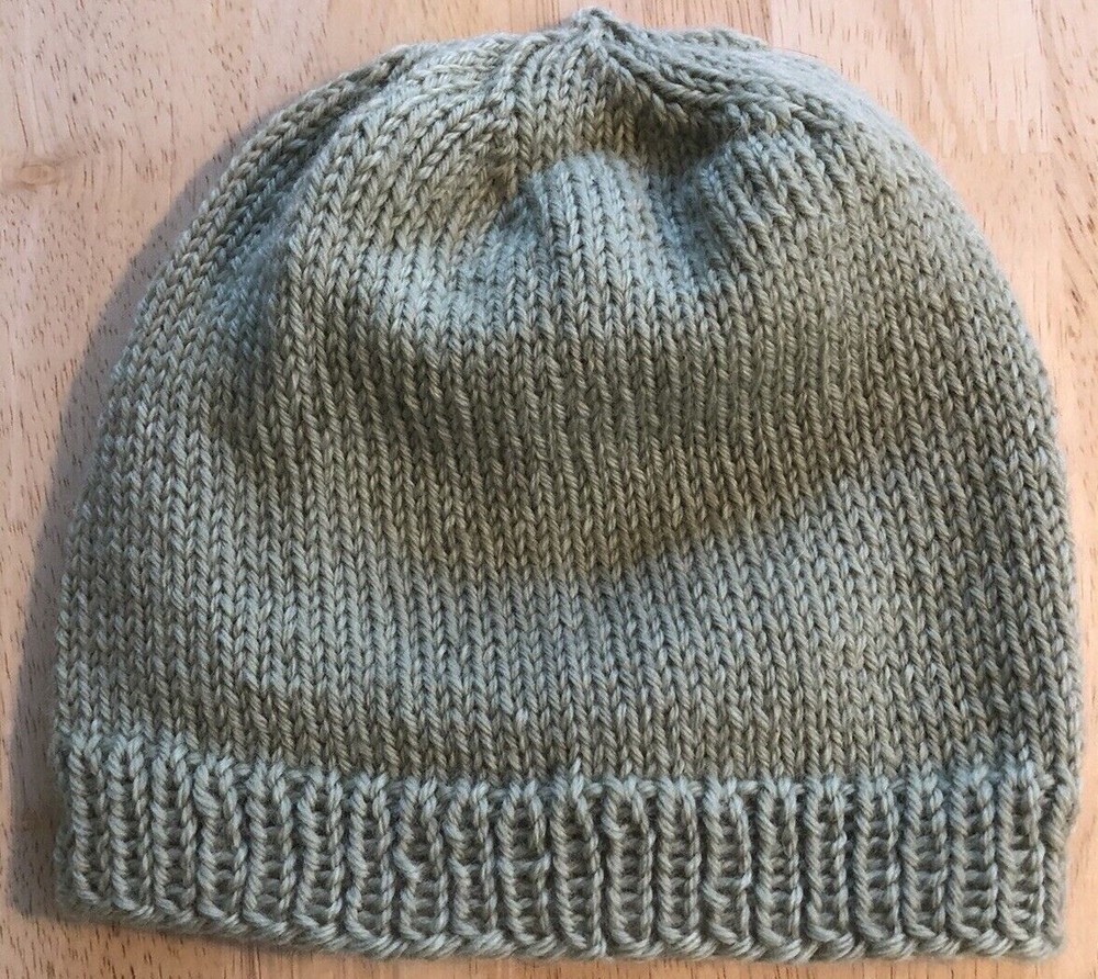 Hand Knitted Scowl Hat Combo Sage Green String Knots One 2 pc Set Size Small
