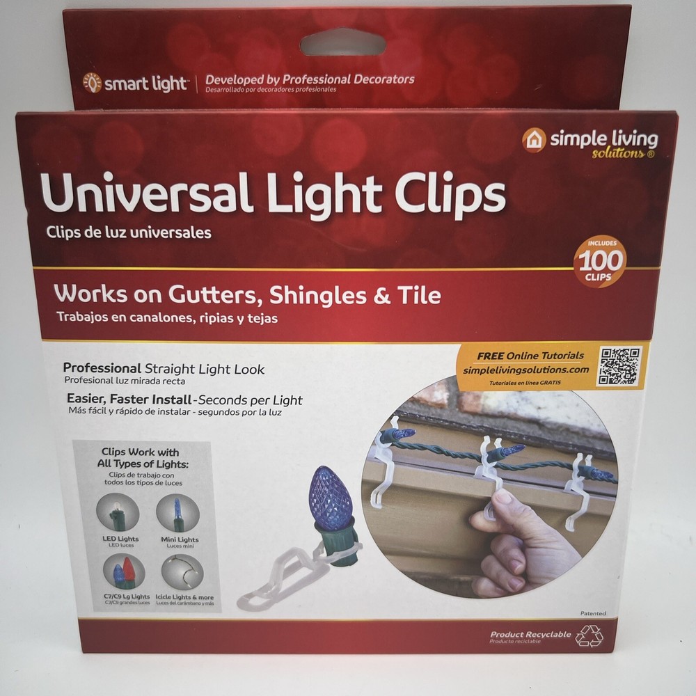 Simple Living Universal Light Clips 100ct Easy Install Gutter, Shingle FreeS&H