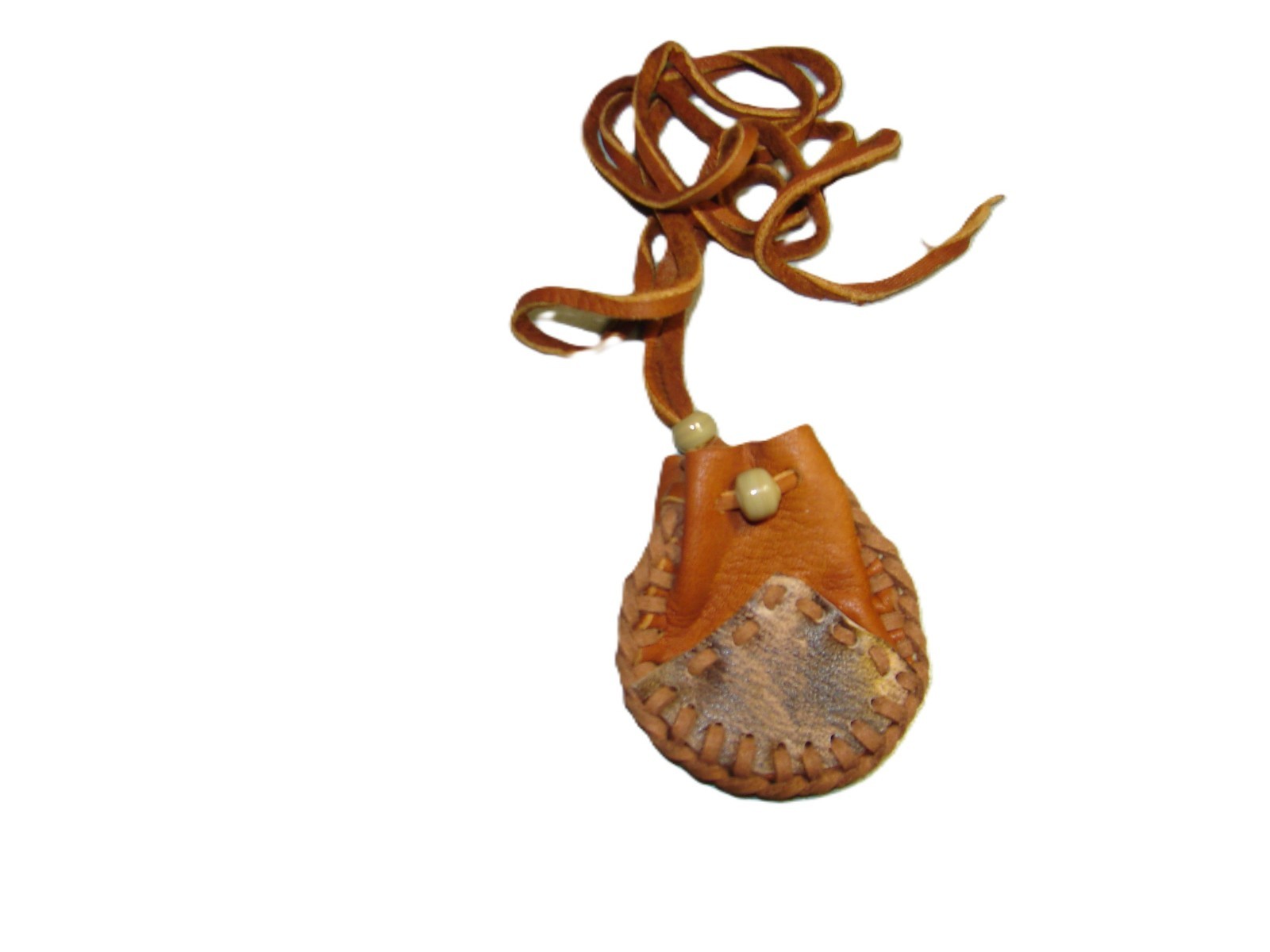 Native American Deerskin Leather Medicine Bag, Traditional Necklace Pouch, 2"