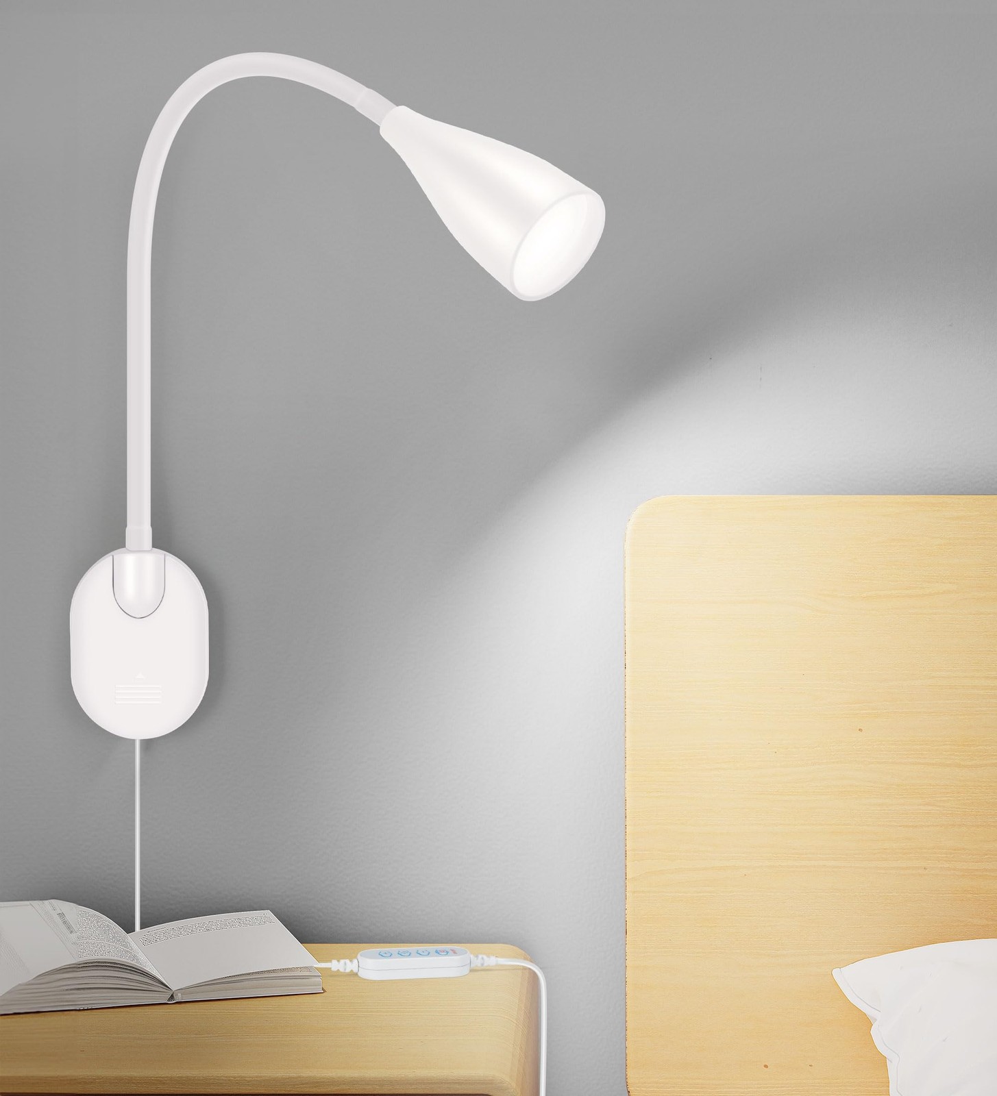 LiFMIRA Wall-Mounted LED Bedside Reading Light with USB Charging Port, White